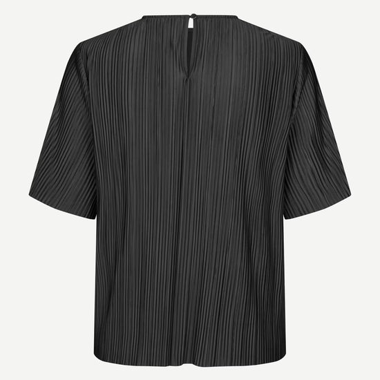 short sleeve pleated black top with round neck from samsoe samsoe rear view