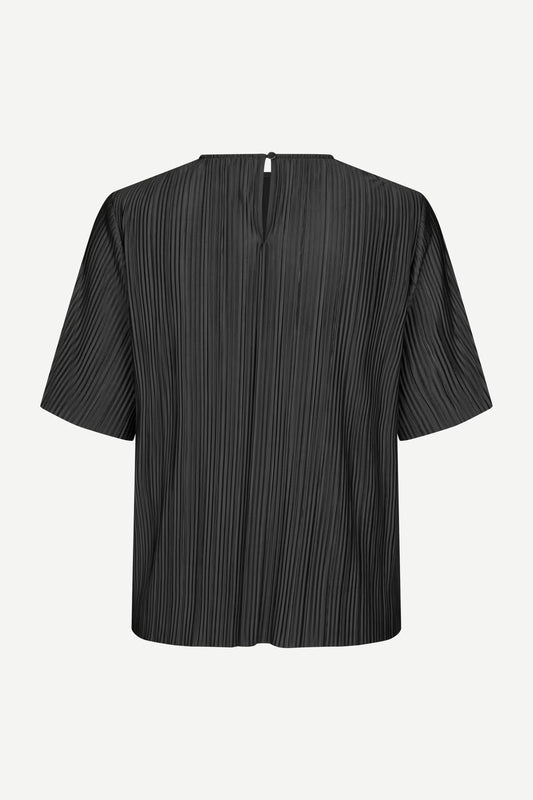 short sleeve pleated black top with round neck from samsoe samsoe rear view