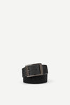 Blackhair on hide belt with a nickle buckle on a white background