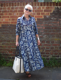Navy shirt dress with white floral print 