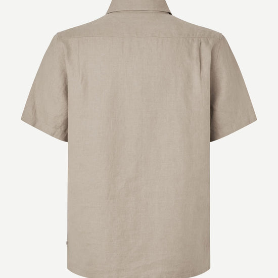 Beige short-sleeve shirt by Samsoe Samsoe on a white background rear view