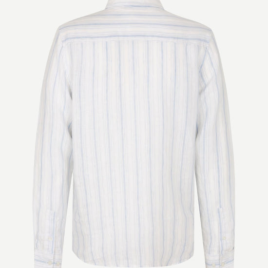 blue and white striped shirt by Samsoe Samsoe on a white background rear view