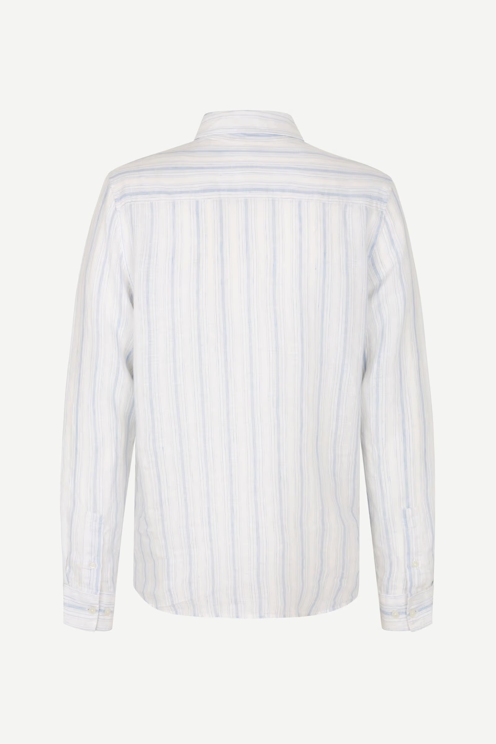blue and white striped shirt by Samsoe Samsoe on a white background rear view