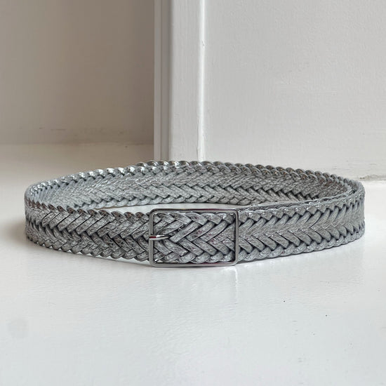 Plaited leather silver belt