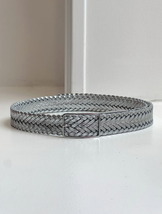 Plaited leather silver belt