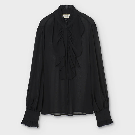 Black blouse with a bow neckline on a white background