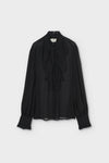 Black blouse with a bow neckline on a white background