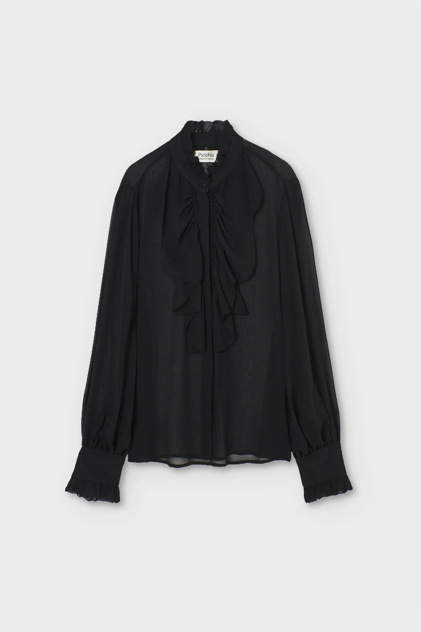 Black blouse with a bow neckline on a white background