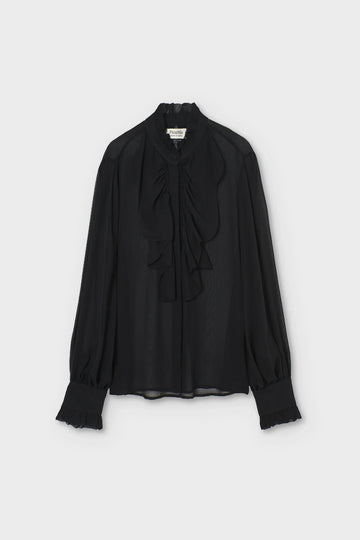 Black blouse with a bow neckline on a white background