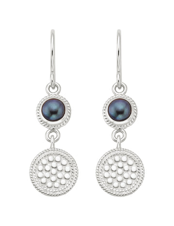 Blue Pearl Disc Drops Silver