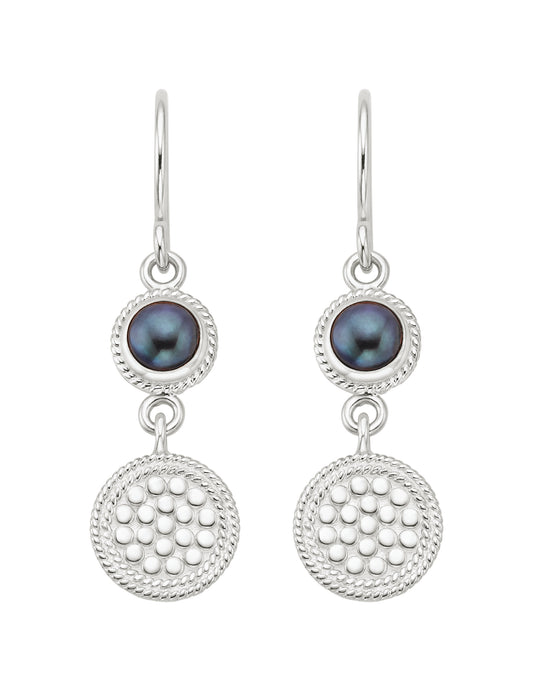 Blue Pearl Disc Drops Silver