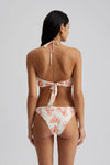 Ecru string bikini top with red/orange coral print