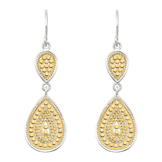 double teardrop earing flat lay on a white background