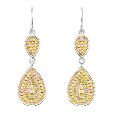 double teardrop earing flat lay on a white background