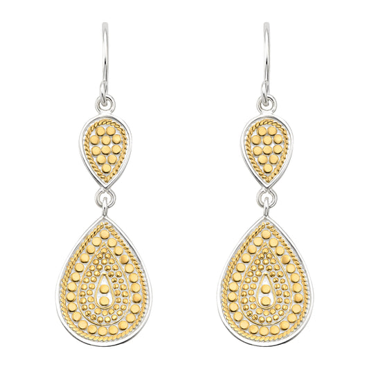 double teardrop earing flat lay on a white background