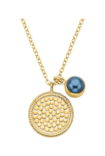 Blue Pearl Dual Disc Pendant Gold