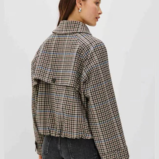 rear view of check short jacket