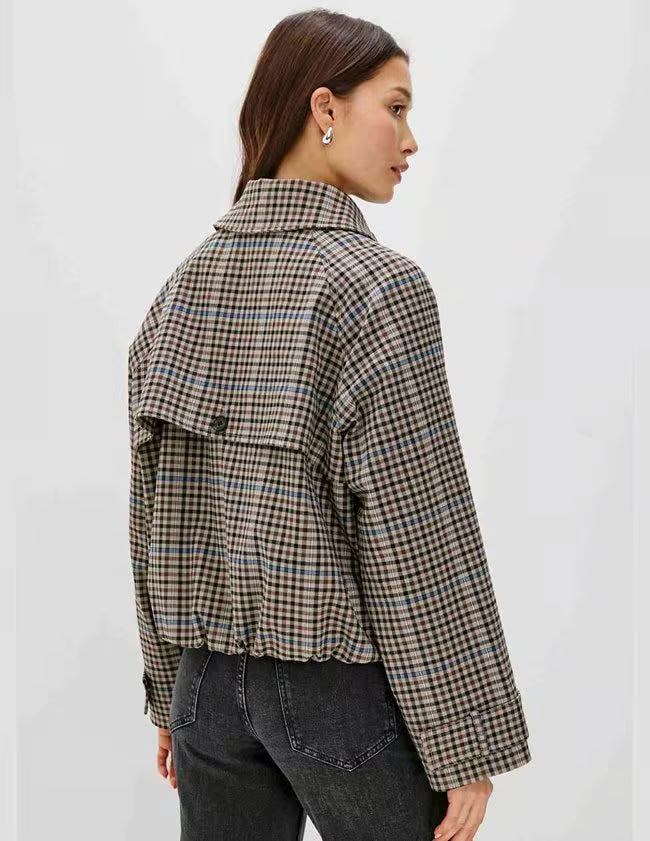 rear view of check short jacket