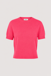 A bright pink short-sleeve crewneck knit sweater by mitjan, shown flat against a light gray background.