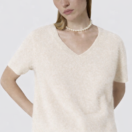 V neck short sleeve brushed cashmere knit