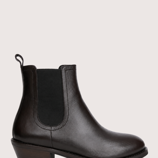 brown boot with elastic section 
