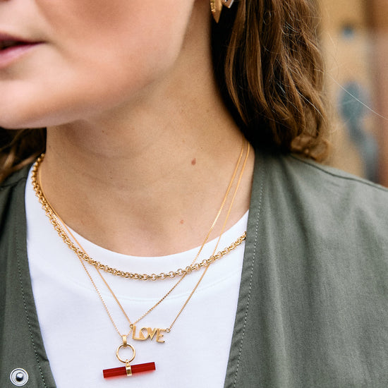 love retro inspired gold necklace from rachel jackson model shot