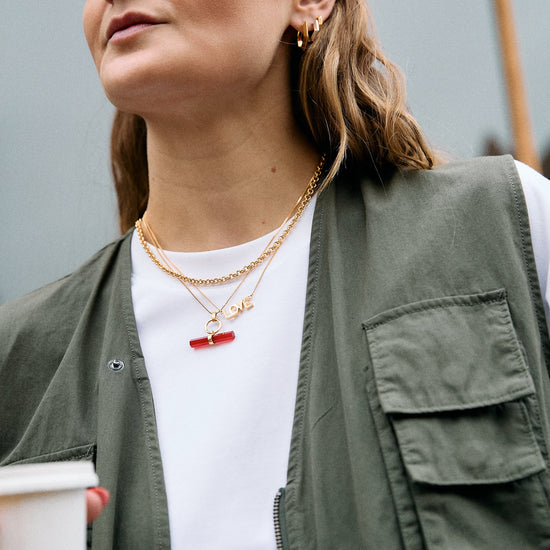 love retro inspired gold necklace from rachel jackson model shot