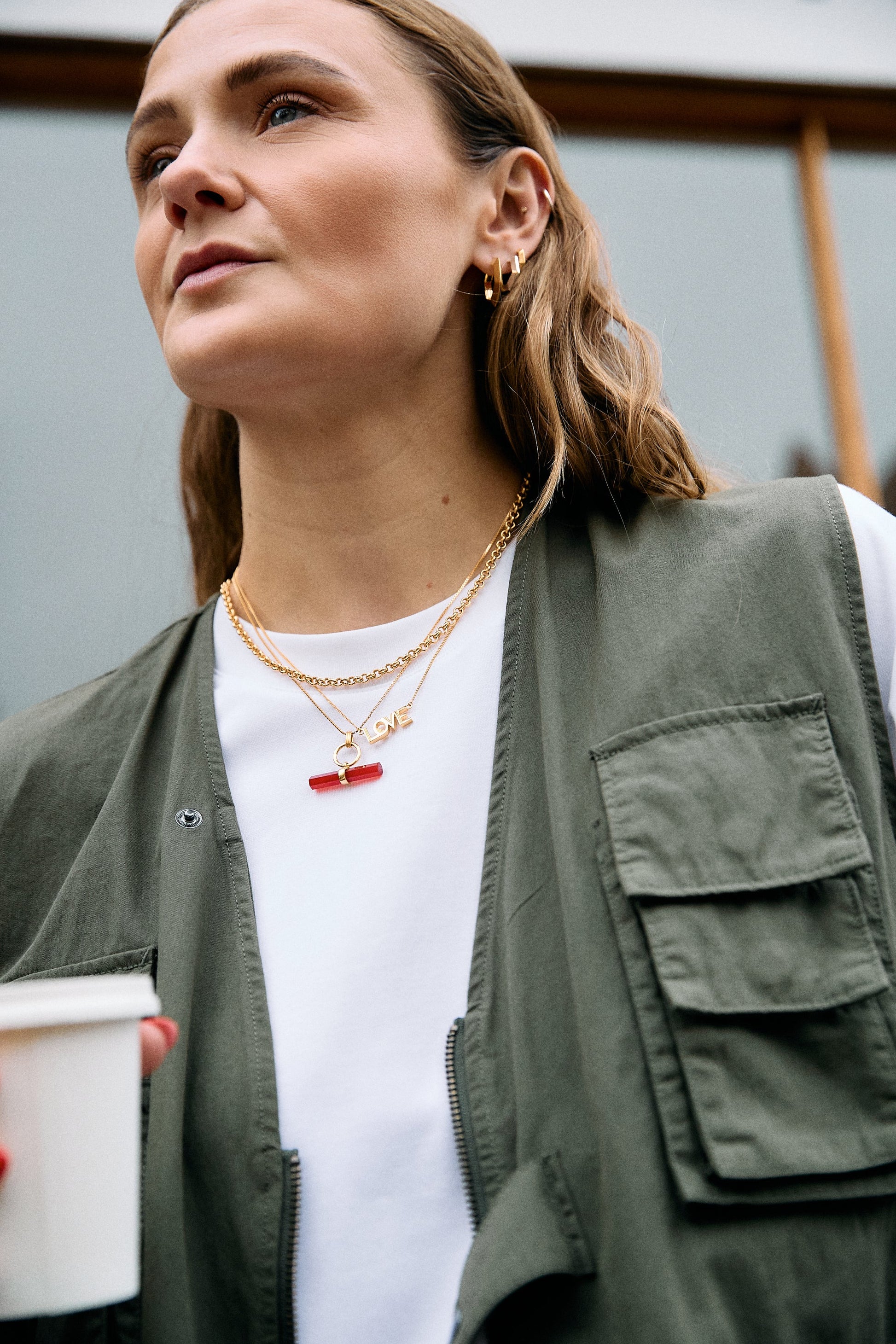 love retro inspired gold necklace from rachel jackson model shot