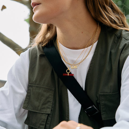 love retro inspired gold necklace from rachel jackson model shot