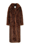 Float Lay image of a brown fur coat on a white background 