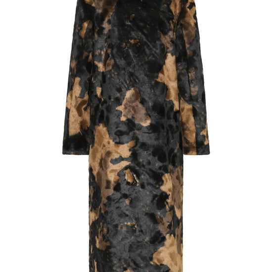 Long coat with a camouflage pattern on a white background