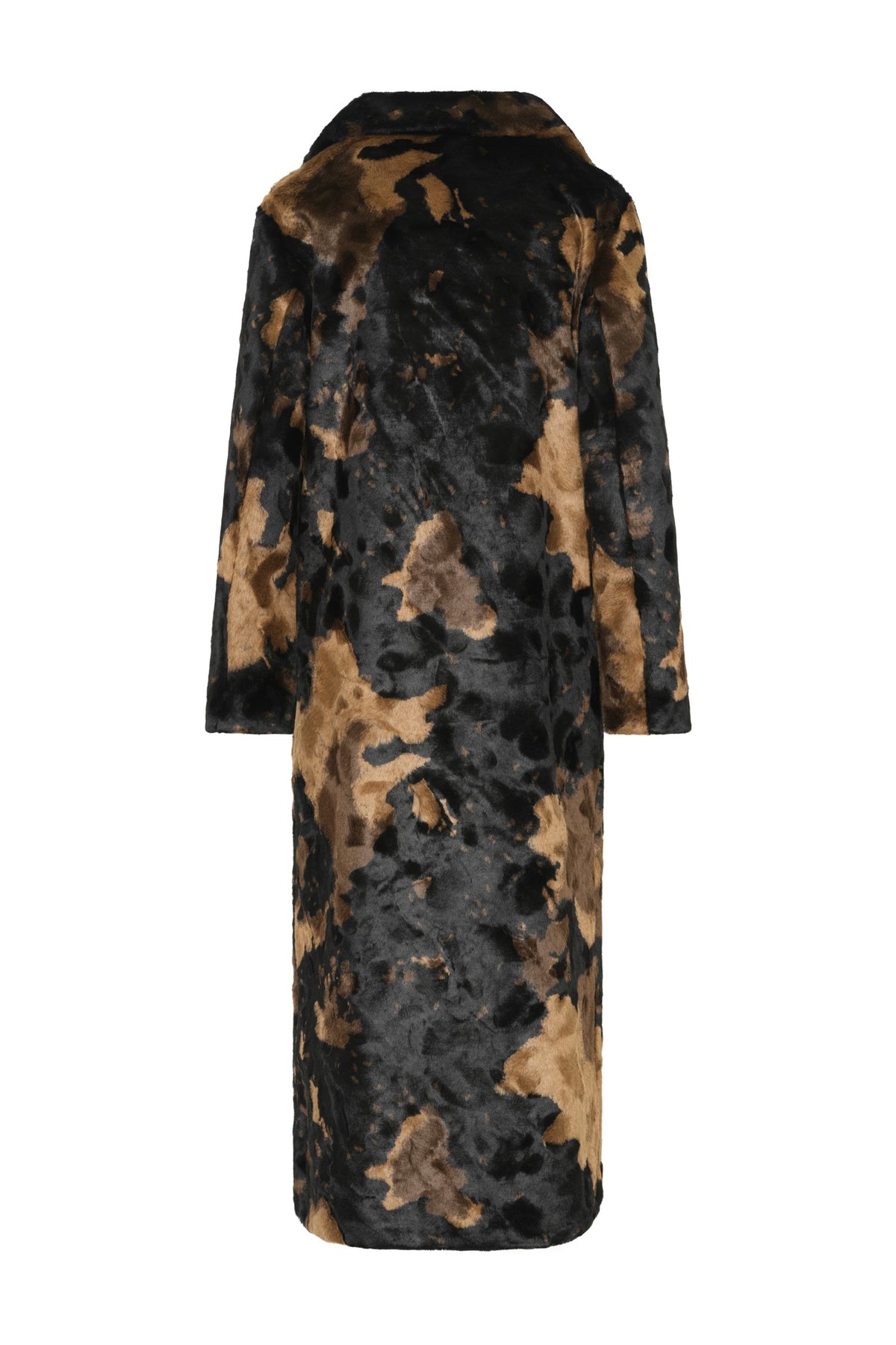 Long coat with a camouflage pattern on a white background