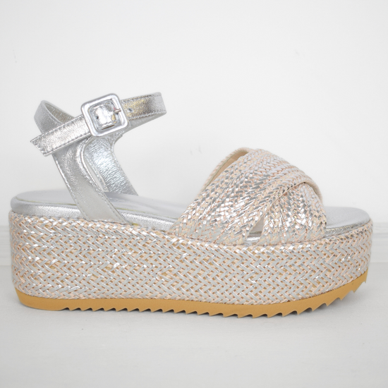 Silver raffia flatform sandals