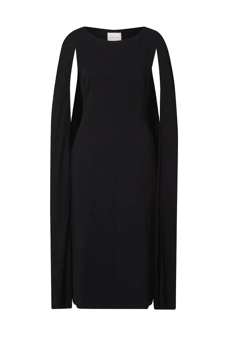 Black cape detail midi dress with side split detail