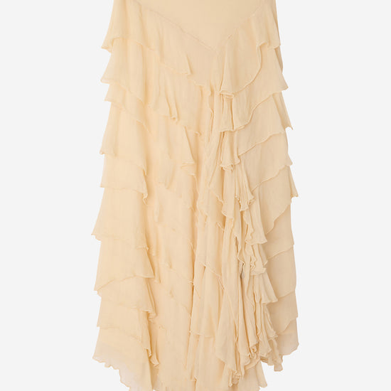 Ecru ruffled skirt on a white background