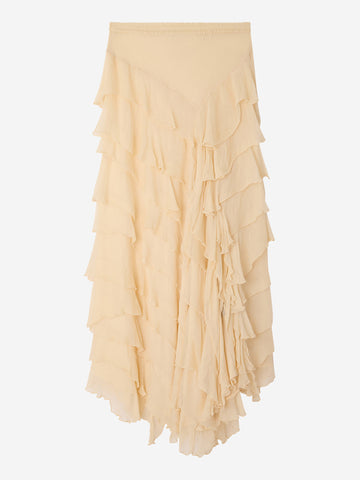Ecru ruffled skirt on a white background