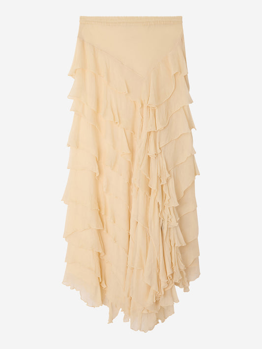 Ecru ruffled skirt on a white background