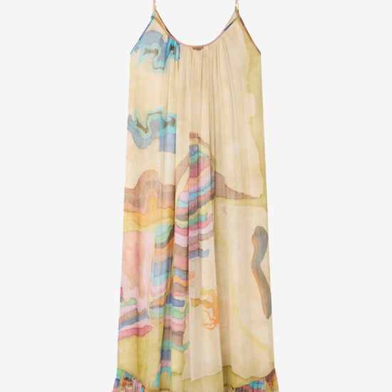 Colorful dress with abstract pattern on a white background