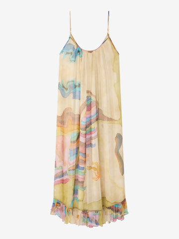 Colorful dress with abstract pattern on a white background