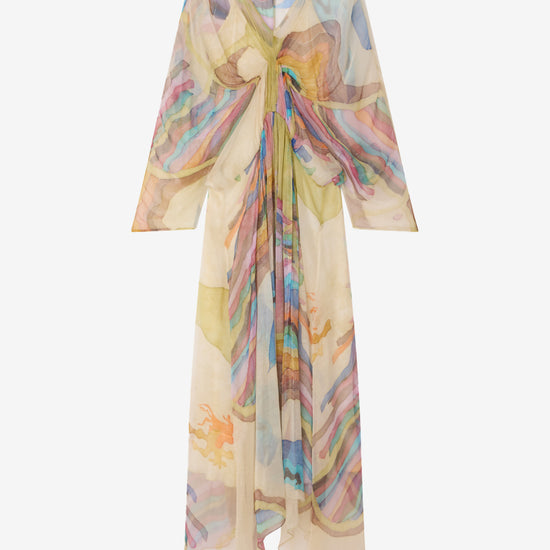 Colorful dress with abstract pattern on a white background