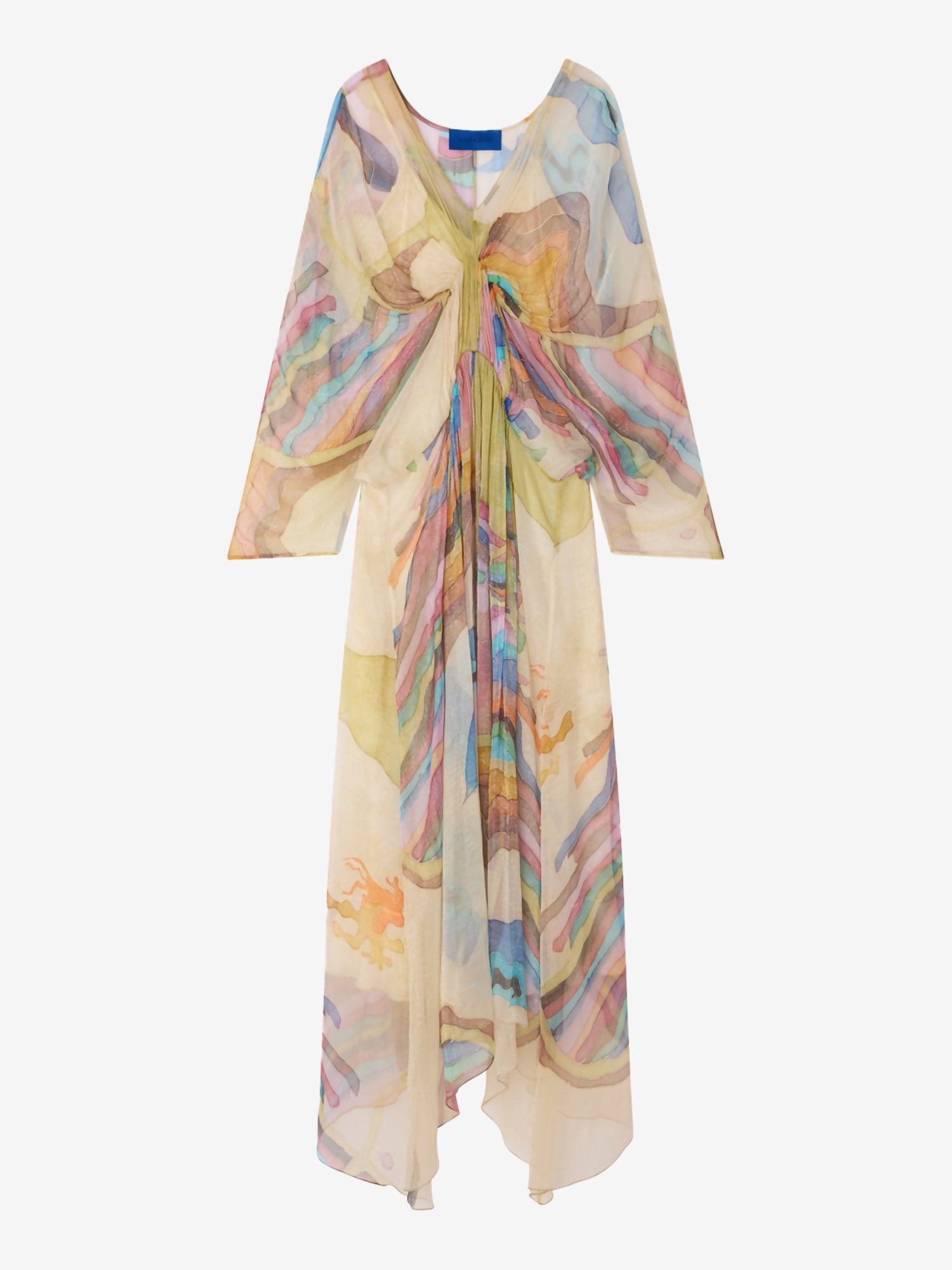 Colorful dress with abstract pattern on a white background