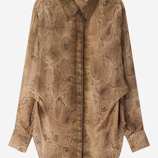 snake print shirt on a white background 