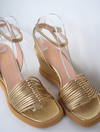 Rose gold strappy wedges with moulded sole