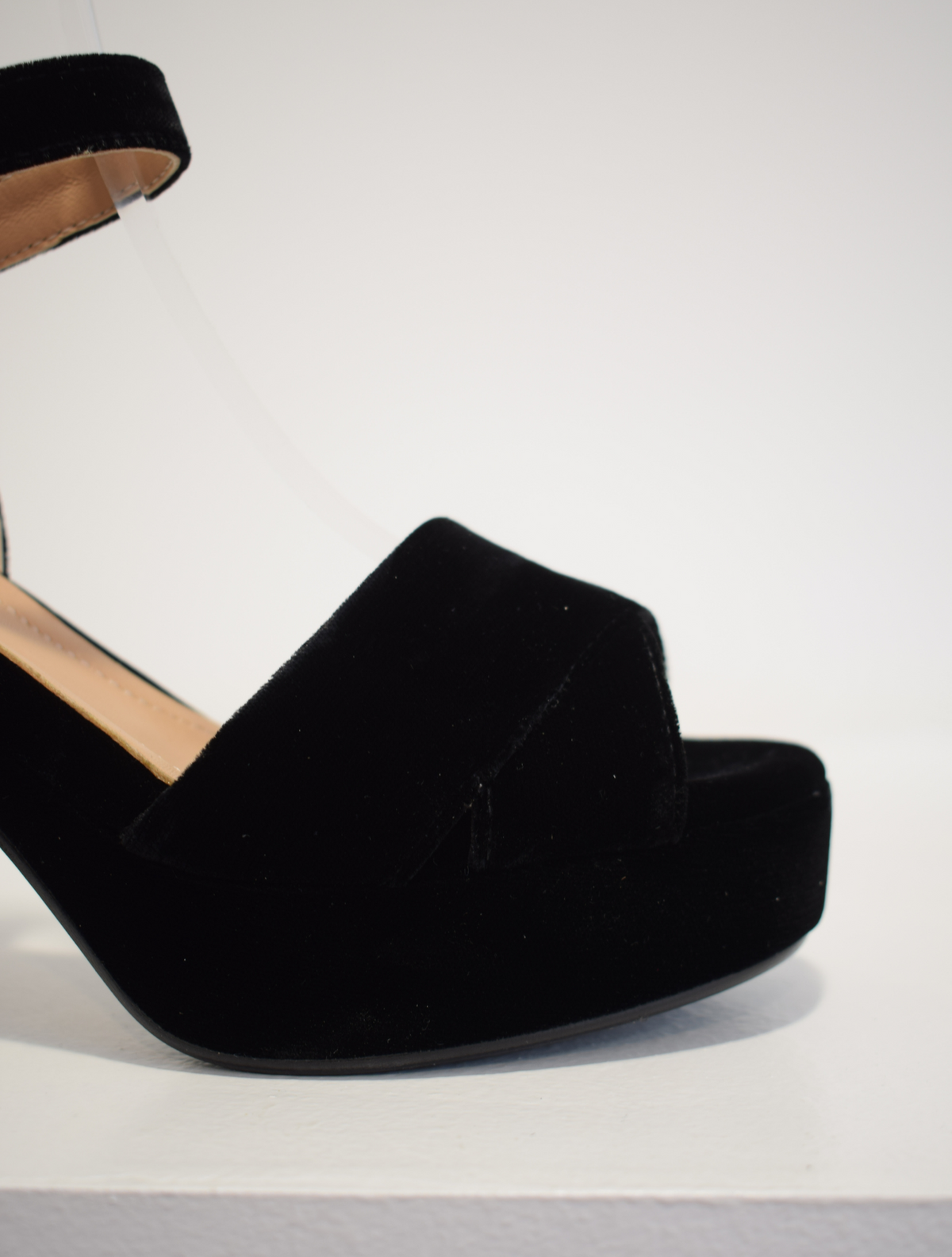 Black velvet platform sandal
