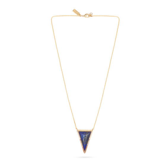 Full pic including chain of the lapis triangle pendant necklace