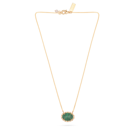 Full image of malachite drop pendant necklace on gold plated chain