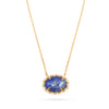 lapis button necklace with gold plated chain and cubic zirconia details