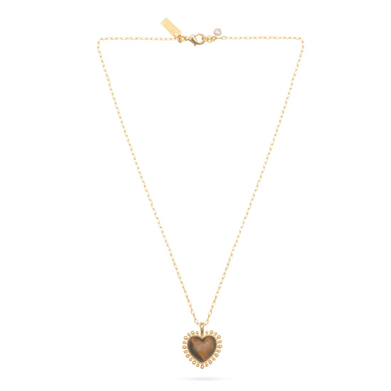 gold plated brass heart necklace with dark brown lapis stone