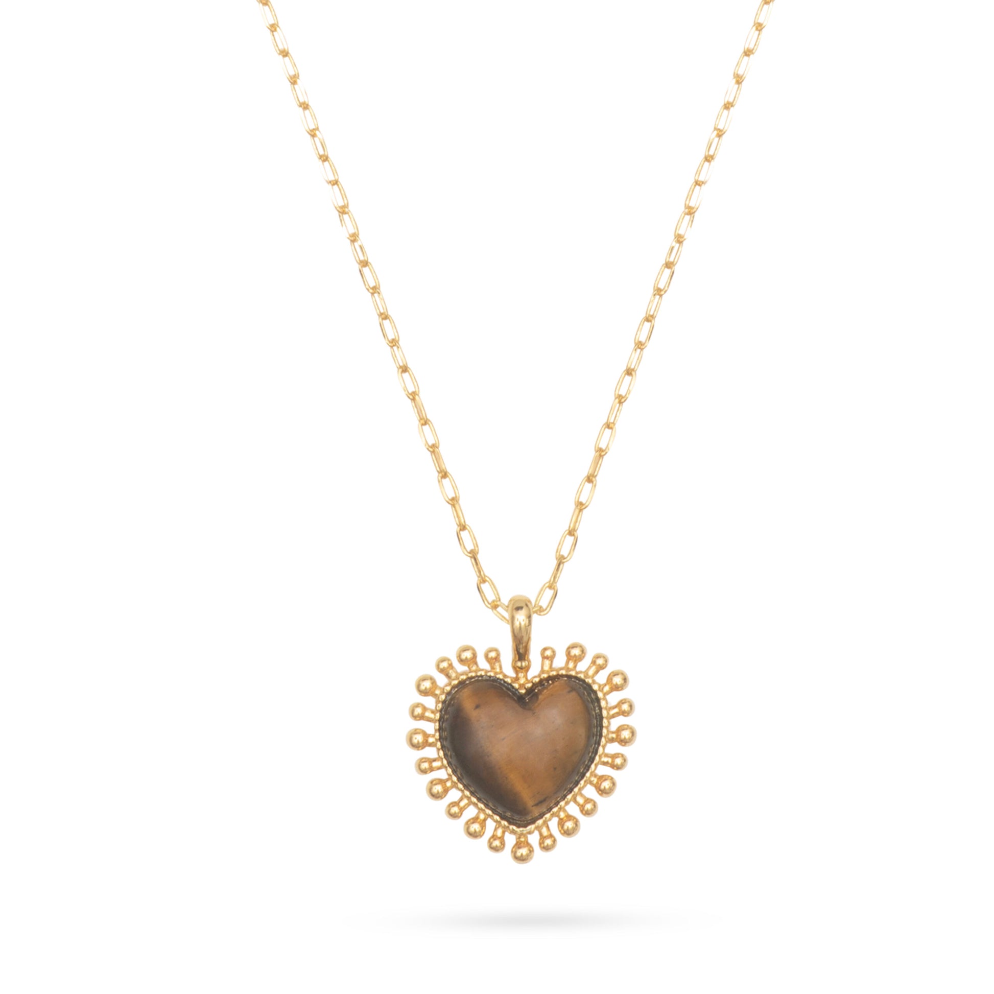 gold plated brass heart necklace with dark brown lapis stone