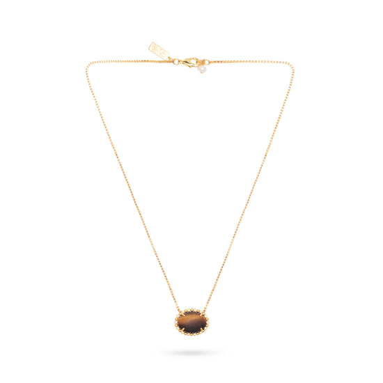 Gold plated necklace with tigers eye button charm